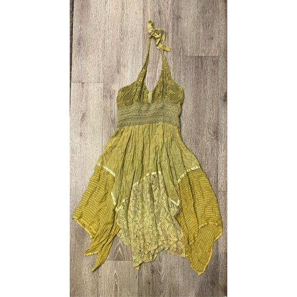 Just Cruising Y2K Green Yellow Scarf Halter Dress Medium - Picture 1 of 5